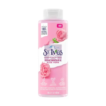 St. Ives Rose Water & Aloe Vera Refreshing Body Wash 473ml, SKU: 077043002209